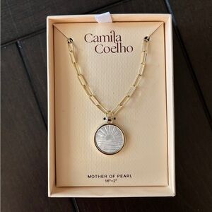 Camila Coelho Mother of Pearl Sun Pendant on Paperclip Chain
